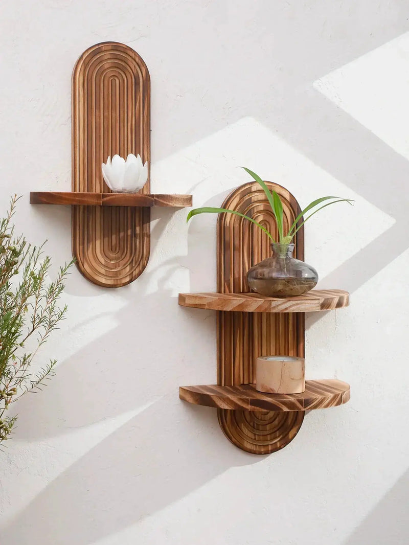 Wall Shelves - Geometric Wooden Natural by House Of Avana