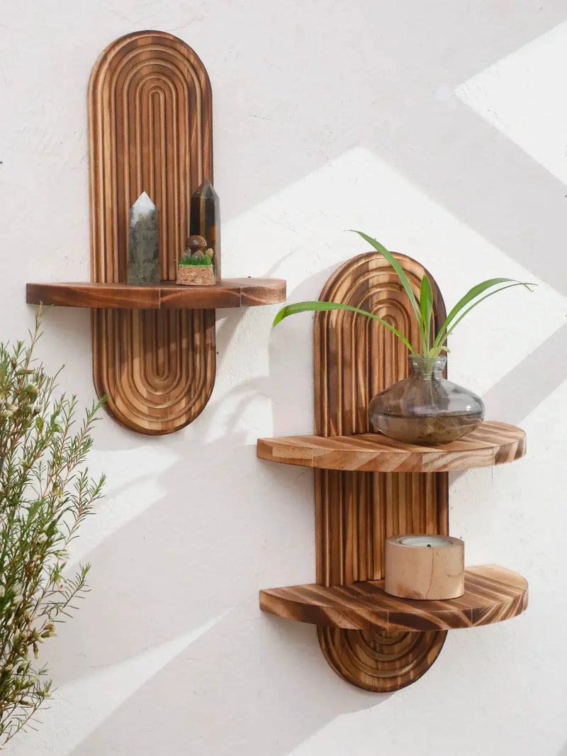 Wall Shelves - Geometric Wooden Natural by House Of Avana