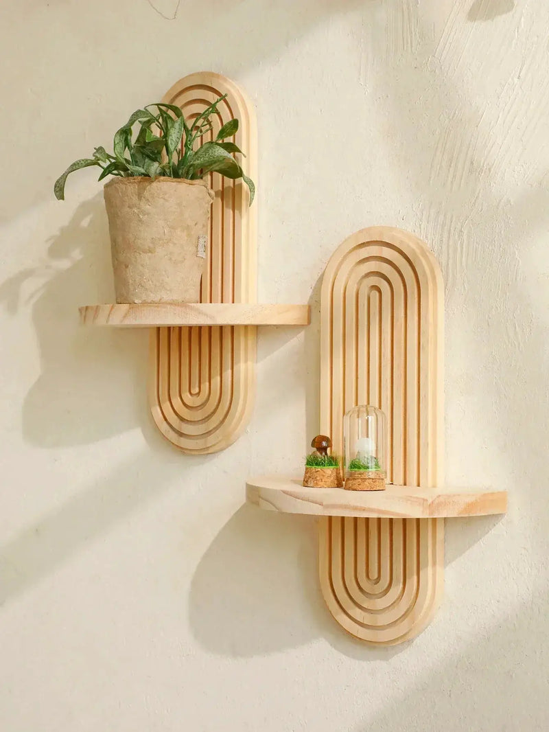 Wall Shelves - Geometric Wooden Natural by House Of Avana