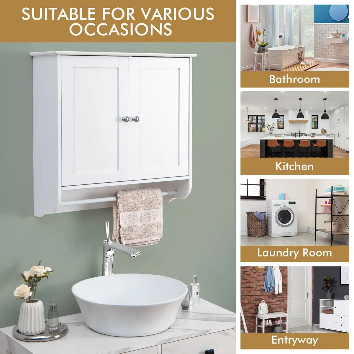 Wall Mounted Bathroom Storage Medicine Cabinet with Towel Bar, photo 8 of 24