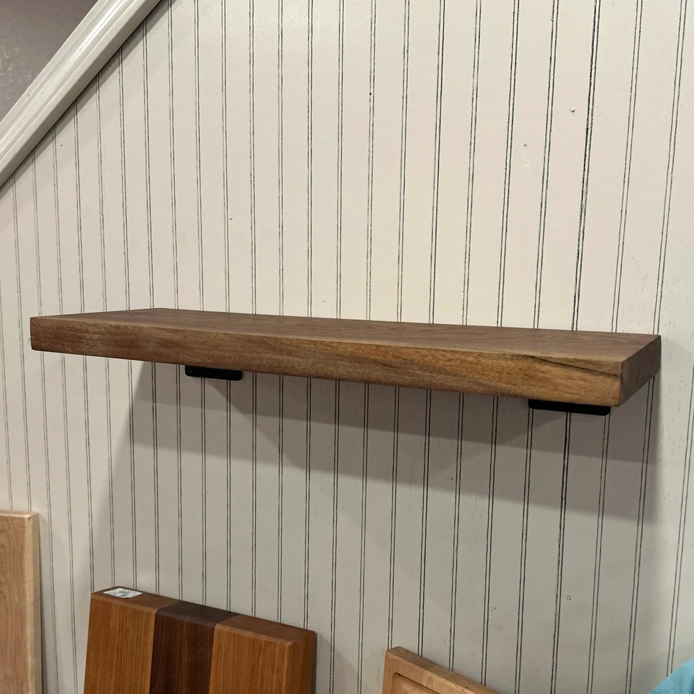 Walnut Wood Floating Shelf with Angle Brackets by Seeds & Sawdust
