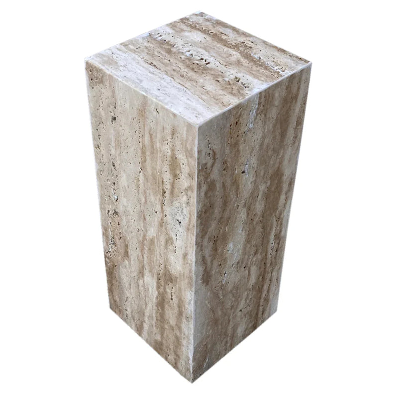 Walnut Travertine Vein-cut Cube Design End/Side Table, Nightstand Polished (W)10" (L)10" (H)24" by GobekDesign