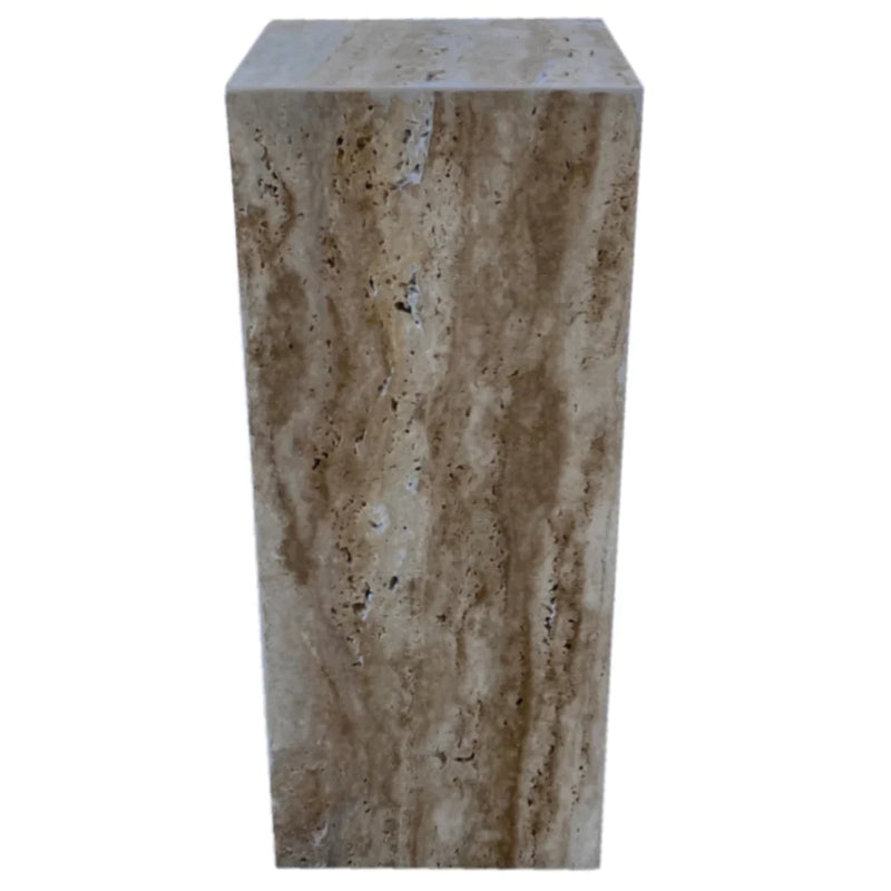 Walnut Travertine Vein-cut Cube Design End/Side Table, Nightstand Polished (W)10" (L)10" (H)24" by GobekDesign