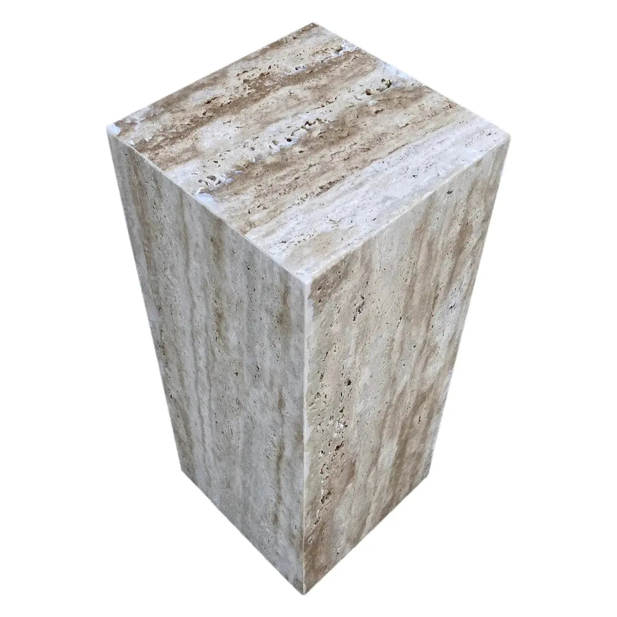 Walnut Travertine Vein-cut Cube End/Side Table - Polished 10x24 by GobekDesign