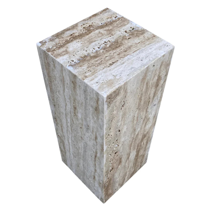 Walnut Travertine Vein-cut Cube Design End/Side Table, Nightstand Polished (W)10" (L)10" (H)24" by GobekDesign