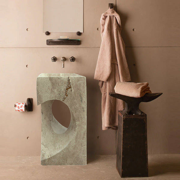 Walnut Travertine Pedestal Sink Handcrafted Hearth Design 18