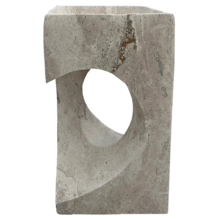 Walnut Travertine Designer Pedestal Stand-Alone Hearth Shape Sink (W)18" (L)18" (H)33" by GobekDesign