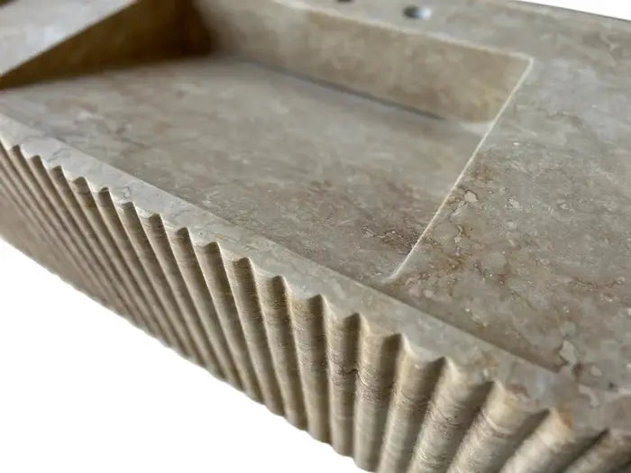 Walnut Travertine Rectangular Wall-Mount Bathroom Sink 32x16 by GobekDesign