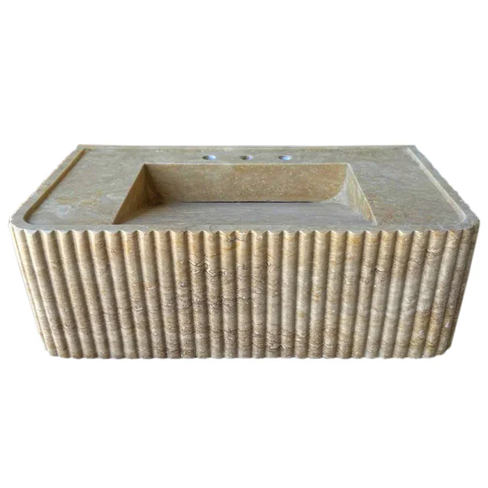 Walnut Travertine Rectangular Wall-mount Bathroom Sink Fluted (W)16" (L)32" (H)10" by GobekDesign