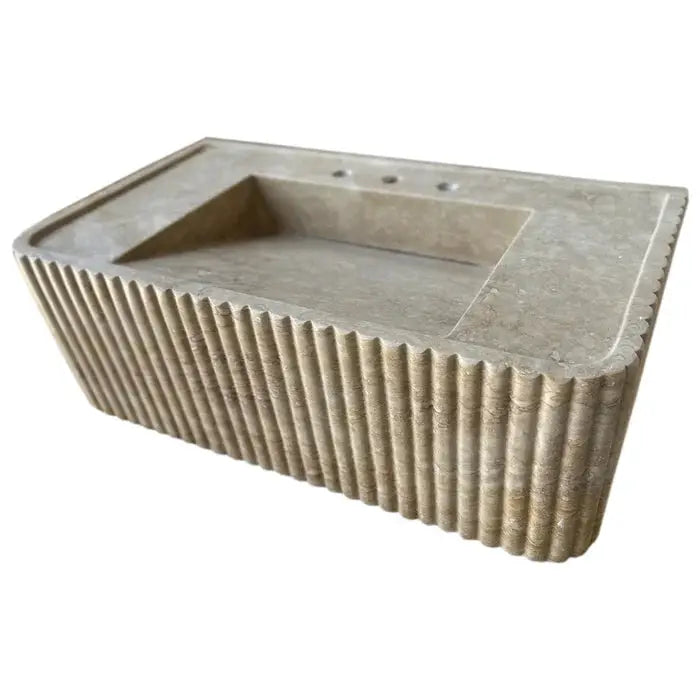 Walnut Travertine Rectangular Wall-Mount Bathroom Sink 32x16 by GobekDesign