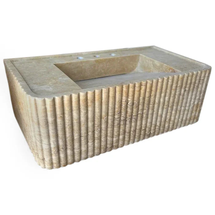 Walnut Travertine Rectangular Wall-mount Bathroom Sink Fluted (W)16" (L)32" (H)10" by GobekDesign