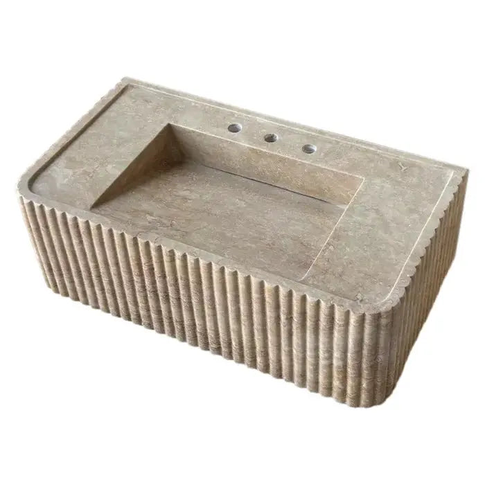 Walnut Travertine Rectangular Wall-Mount Bathroom Sink 32x16 by GobekDesign