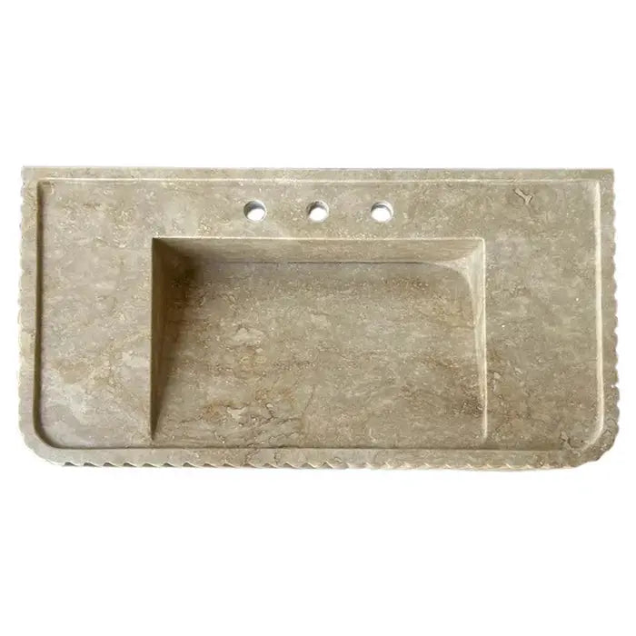 Walnut Travertine Rectangular Wall-Mount Bathroom Sink 32x16 by GobekDesign