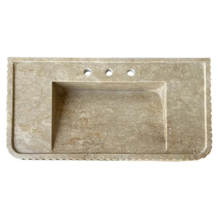 Walnut Travertine Rectangular Wall-mount Bathroom Sink Fluted (W)16" (L)32" (H)10" by GobekDesign