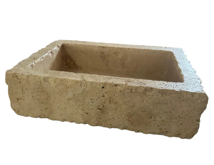 Walnut Travertine Rustic Rectangular Wall-mount Bathroom Sink (W)20" (L)30" (H)8" by GobekDesign