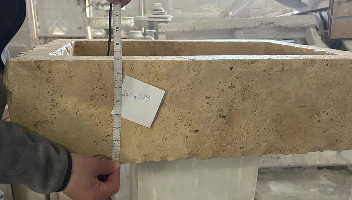 Walnut Travertine Turkish Rustic Wall-Mount Bathroom Sink 20x30x8 Artisanal Stone by GobekDesign