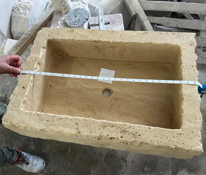 Walnut Travertine Rustic Rectangular Wall-mount Bathroom Sink (W)20" (L)30" (H)8" by GobekDesign