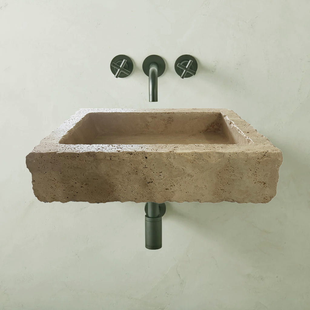 Walnut Travertine Rustic Rectangular Wall-mount Bathroom Sink (W)20" (L)30" (H)8" by GobekDesign
