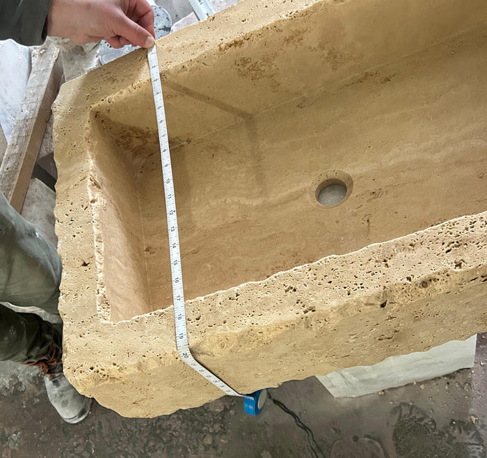Walnut Travertine Rustic Rectangular Wall-mount Bathroom Sink (W)20" (L)30" (H)8" by GobekDesign