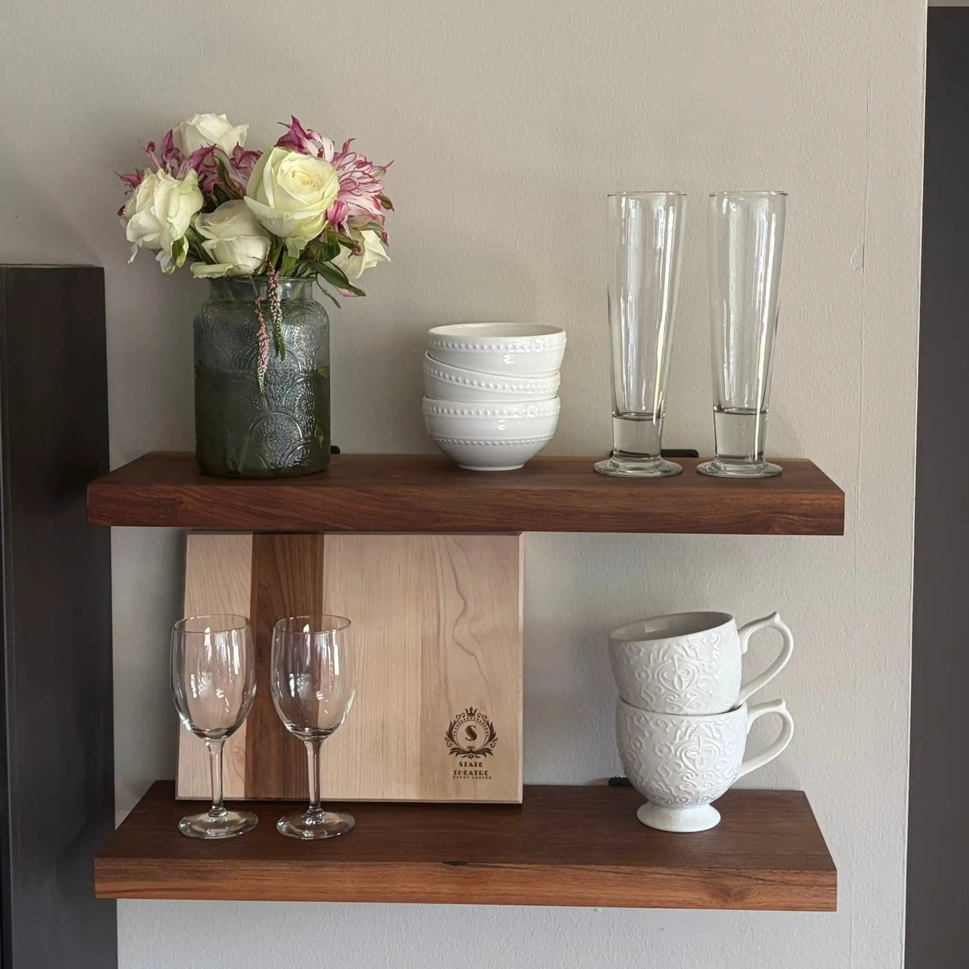 Walnut Wood Floating Shelf with Angle Brackets by Seeds & Sawdust