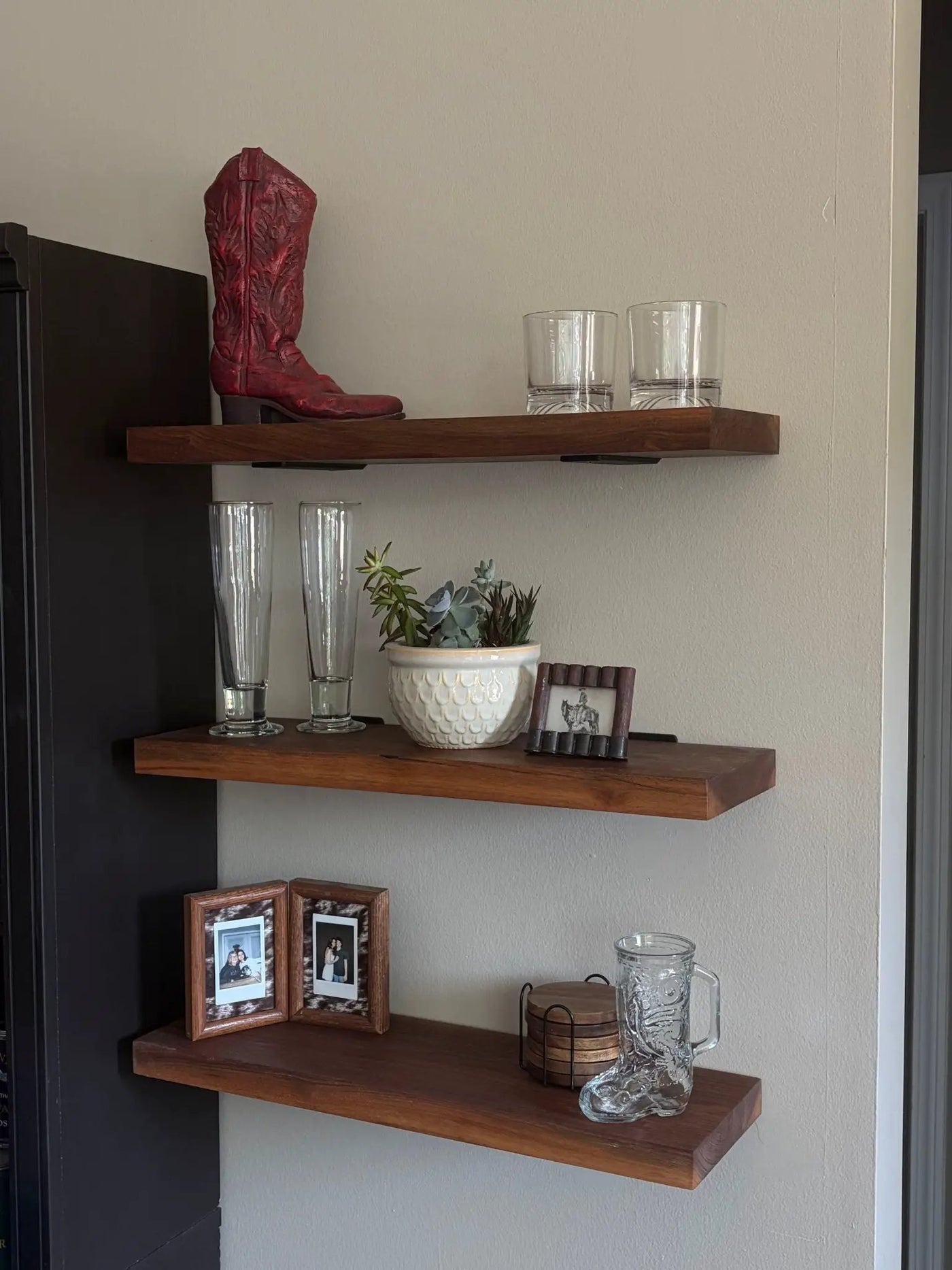 Walnut Wood Floating Shelf with Angle Brackets by Seeds & Sawdust