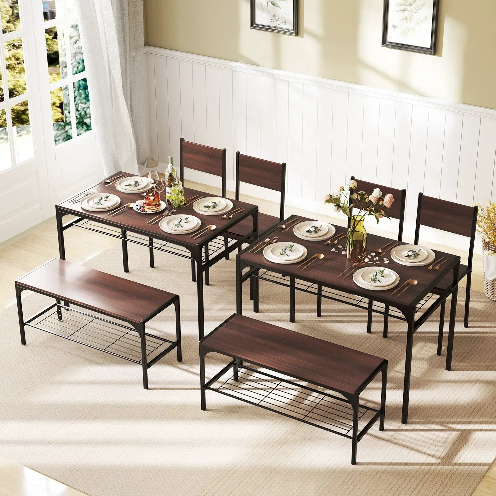Industrial Style Rectangular Kitchen Table with Bench and Chairs by DirectDeals