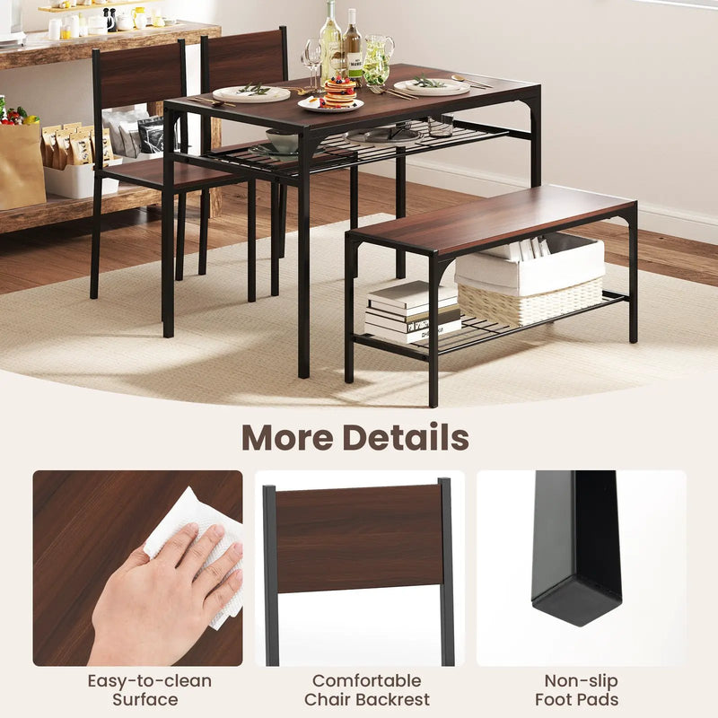 Industrial Style Rectangular Kitchen Table with Bench and Chairs by DirectDeals
