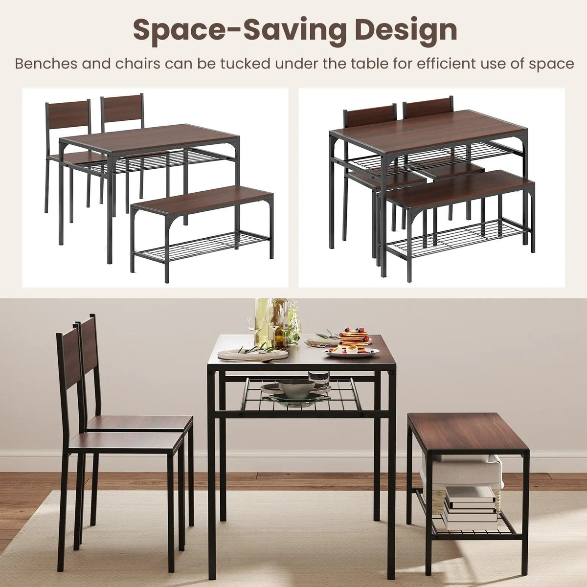 Industrial Style Rectangular Kitchen Table with Bench and Chairs by DirectDeals