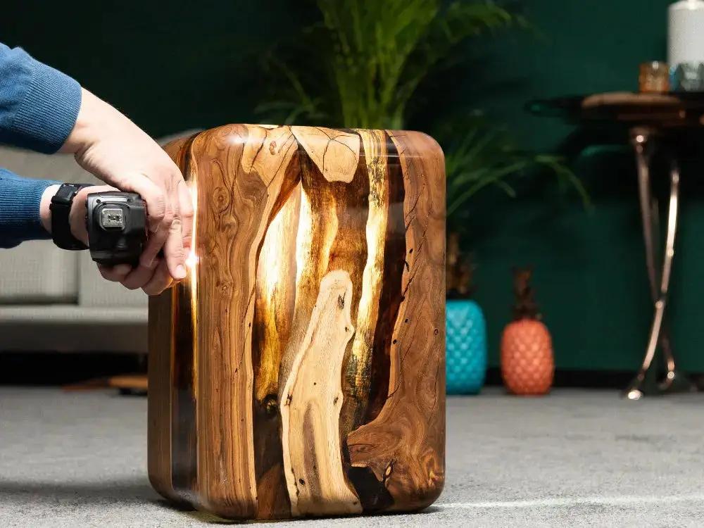 Resin Cube Side Table, Epoxy Wood Stool, Cube Accent Table, photo 15 of 16