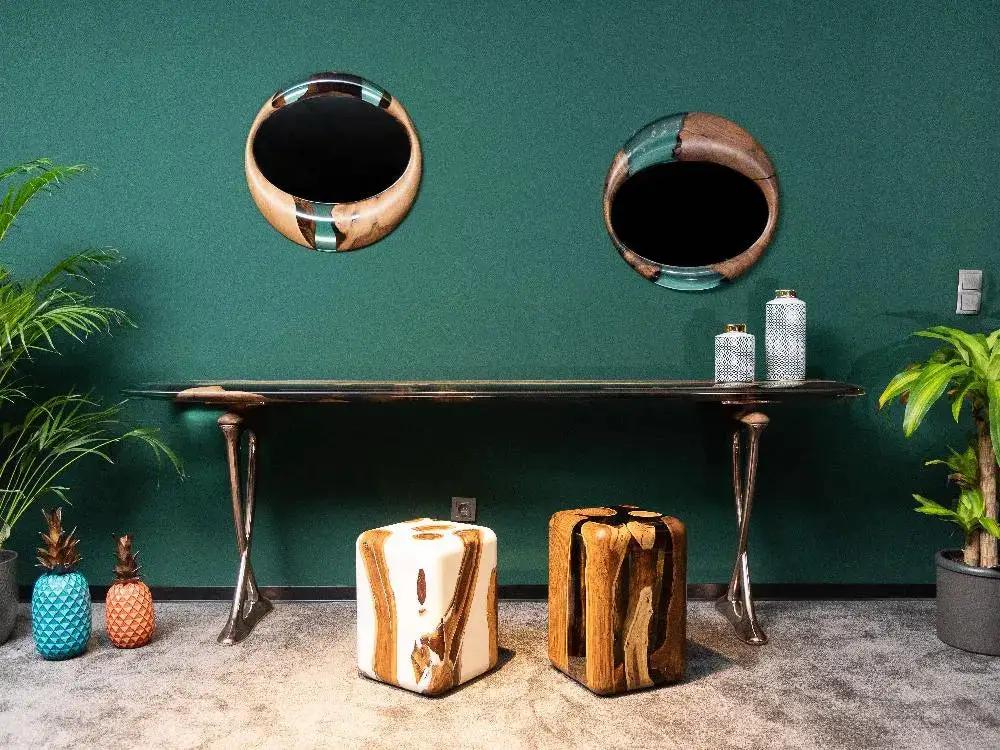 Resin Cube Side Table, Epoxy Wood Stool, Cube Accent Table, photo 12 of 16
