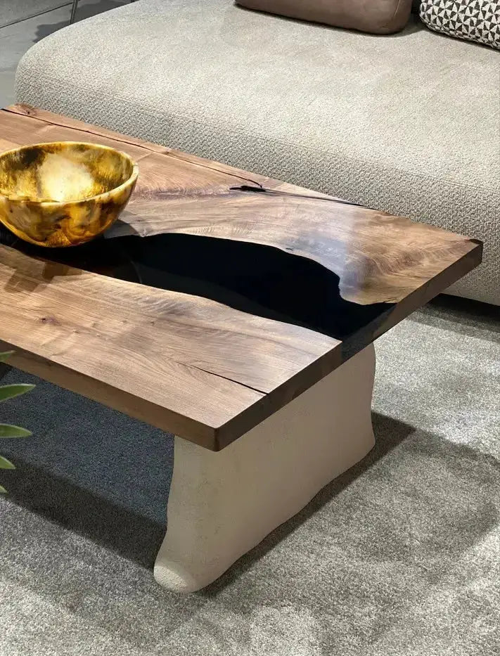 Epoxy-Resin Walnut Coffee Table With Stone Looking Legs, photo 2 of 7