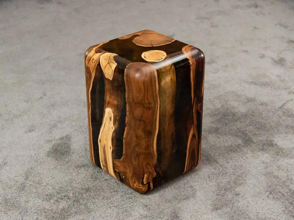 Resin Cube Side Table, Epoxy Wood Stool, Cube Accent Table, photo 5 of 16