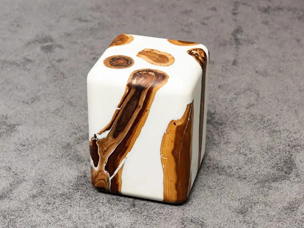 Resin Cube Side Table, Epoxy Wood Stool, Cube Accent Table, photo 13 of 16