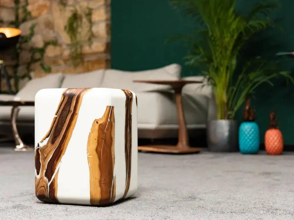 Resin Cube Side Table, Epoxy Wood Stool, Cube Accent Table, photo 14 of 16