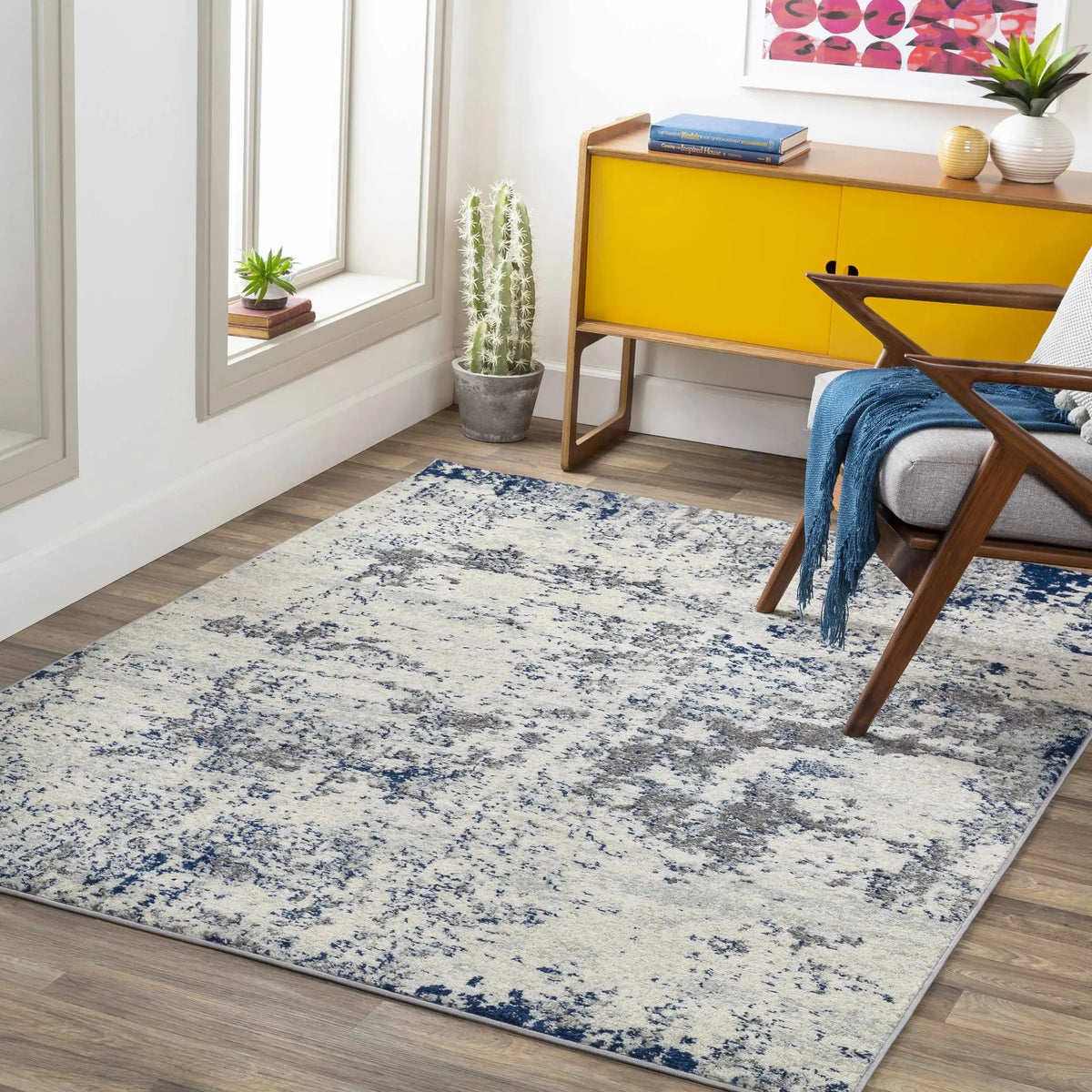 Warburton Abstract Area Rug, installed in a room
