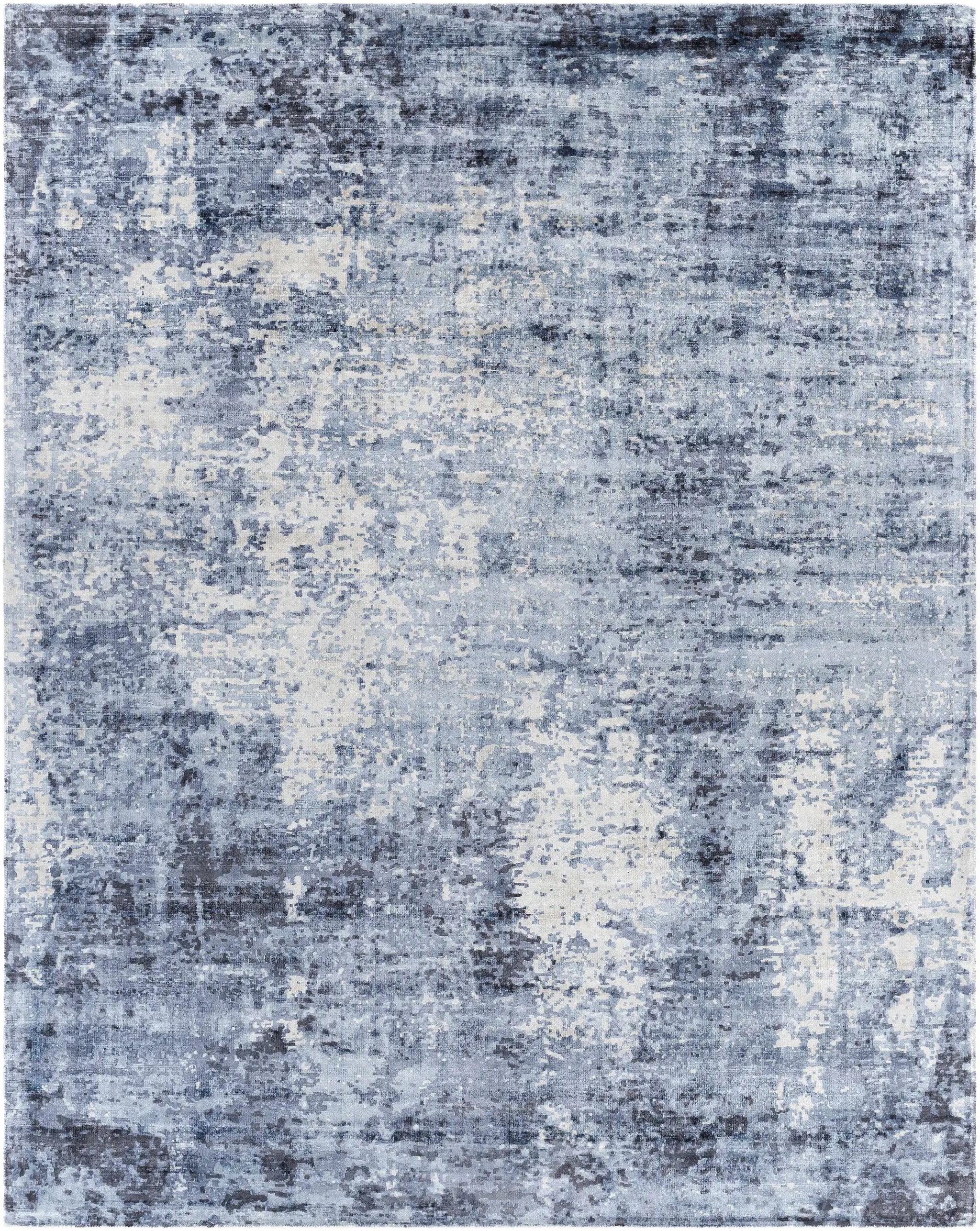 Wardle Abstract Blue/White Viscose Rug - Clearance by Boutique Rugs