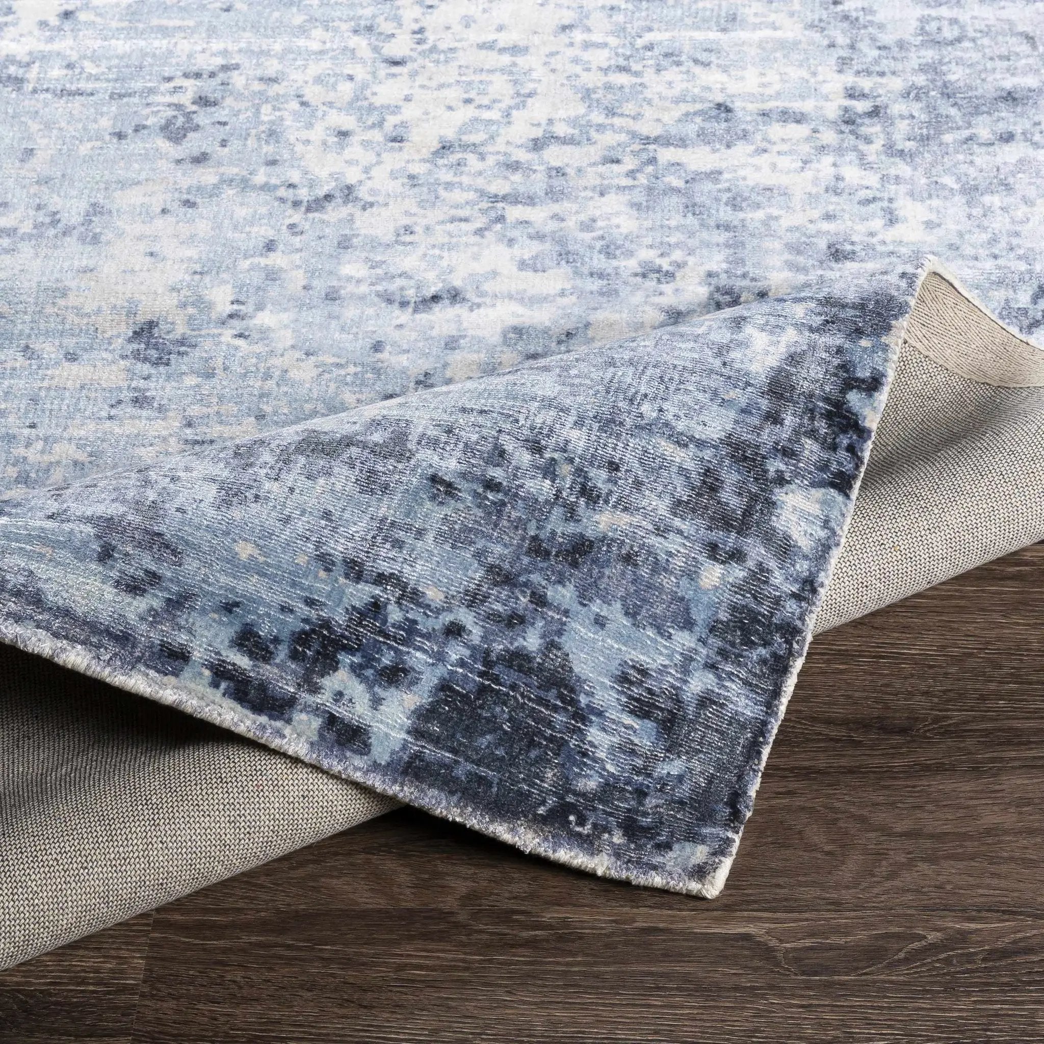 Wardle Abstract Blue/White Viscose Rug - Clearance by Boutique Rugs