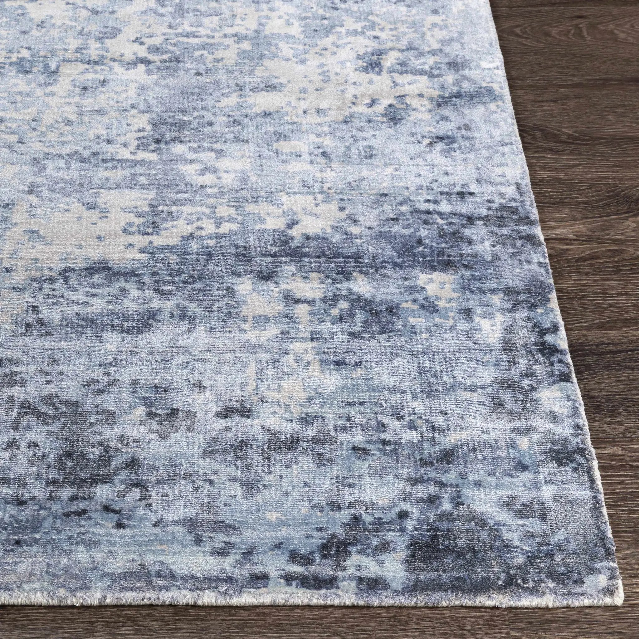 Wardle Abstract Blue/White Viscose Rug - Clearance by Boutique Rugs