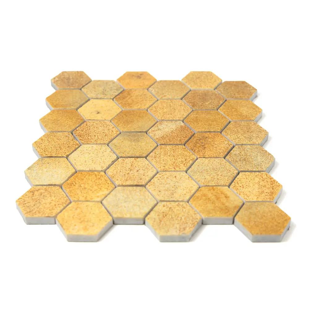 Warm Maize Hexagon Marble Tiles 10 3/8x12 closeup 1