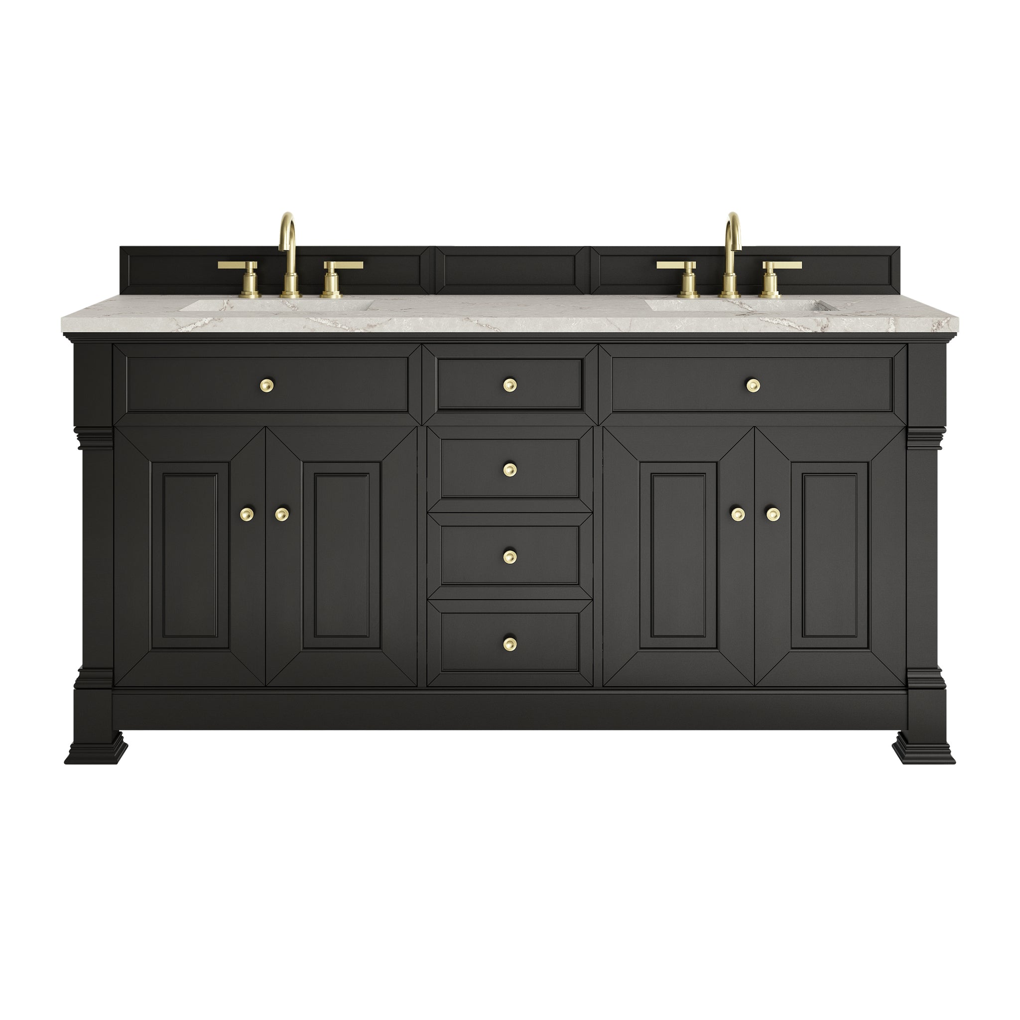 James Martin Brookfield 72" Double Bathroom Vanity, Black Onyx with Victorian Silver (FreePower) countertop