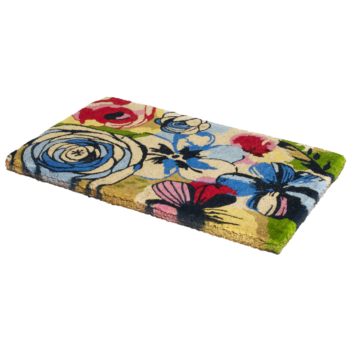 Watercolor Floral Multicolor Coir Doormat, side view