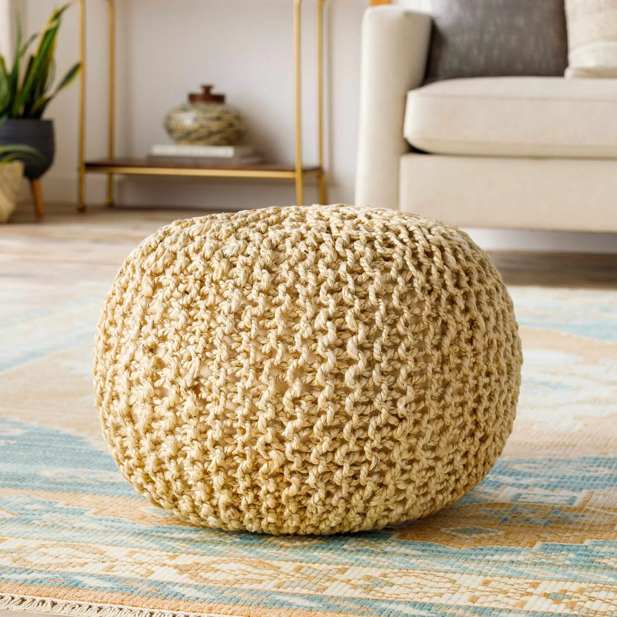 Watseka Jute Knitted Pouf by Boutique Rugs