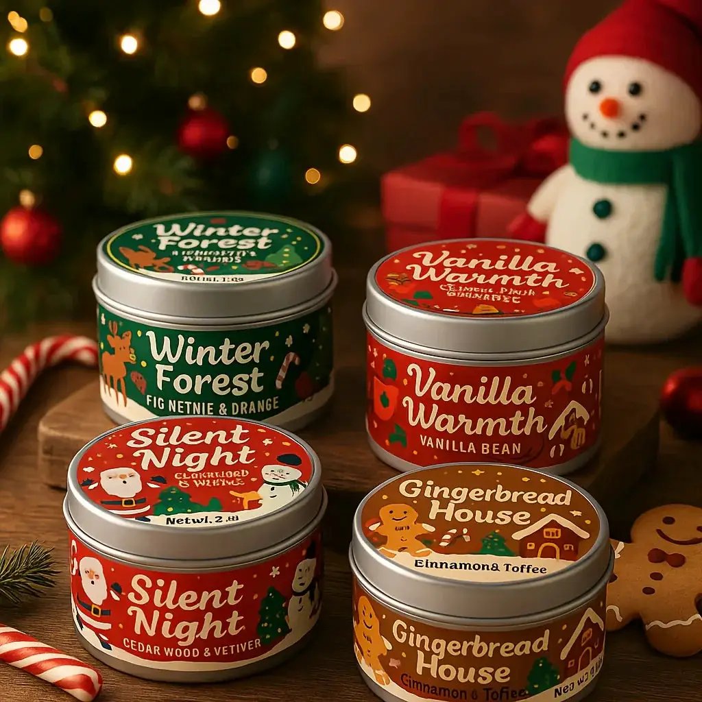 Wax Candle Set with 4 Christmas Scents and Gift Packaging by House Of Avana