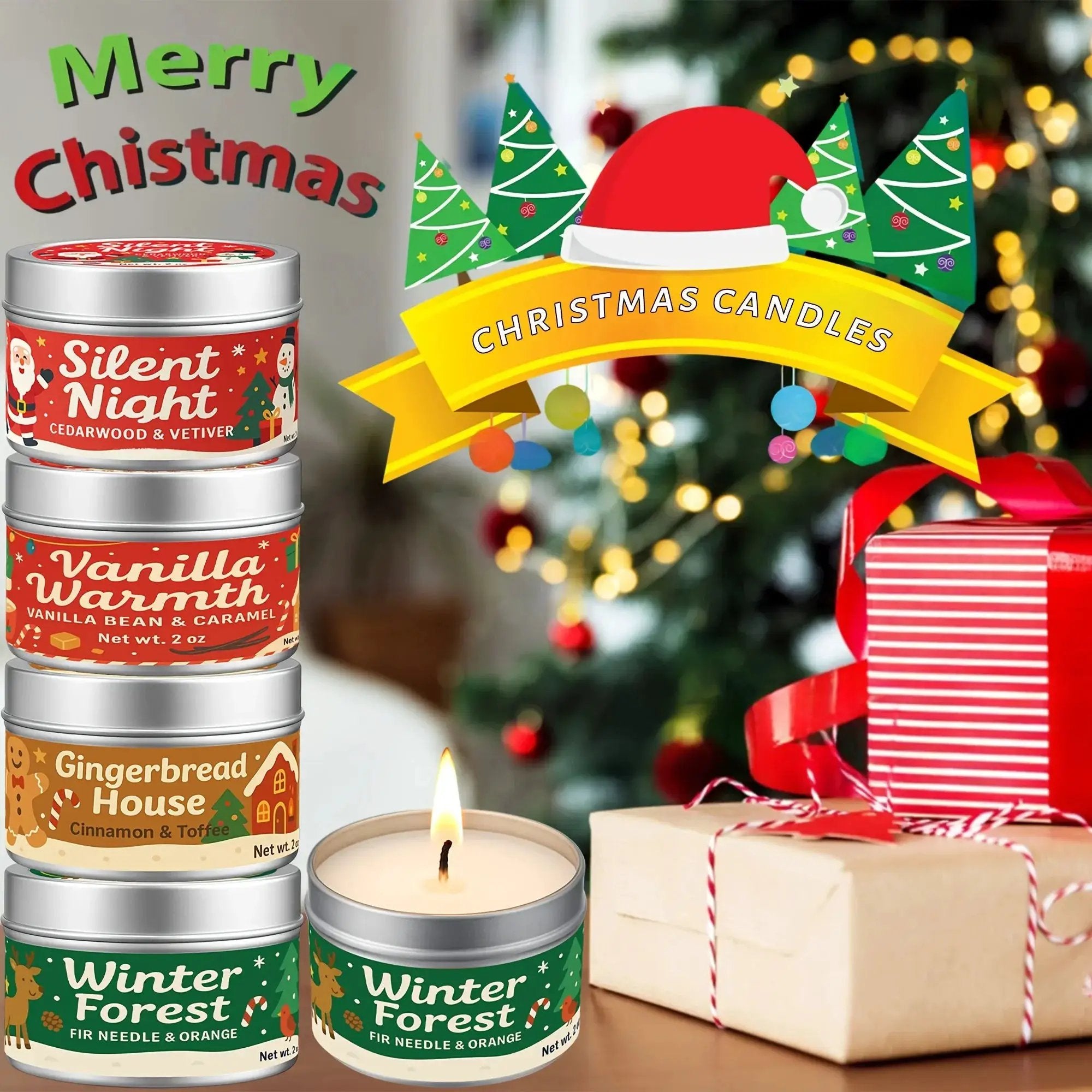 Wax Candle Set with 4 Christmas Scents and Gift Packaging by House Of Avana