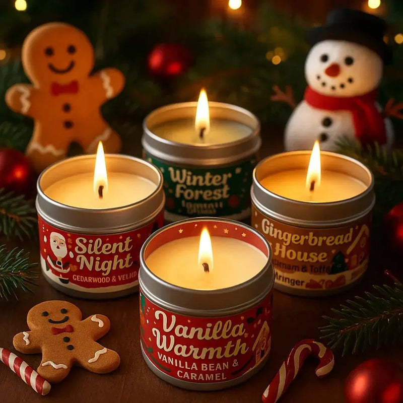Wax Candle Set with 4 Christmas Scents and Gift Packaging by House Of Avana