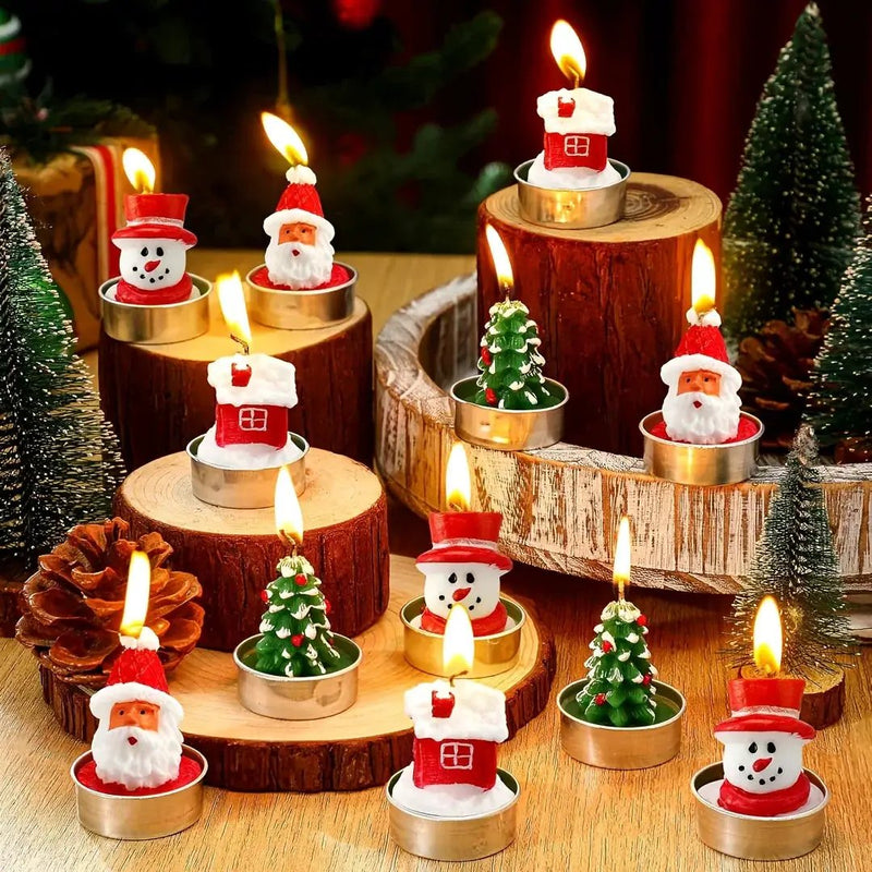 Wax Christmas Candles with Santa and Snowman Designs in Red and White by House Of Avana