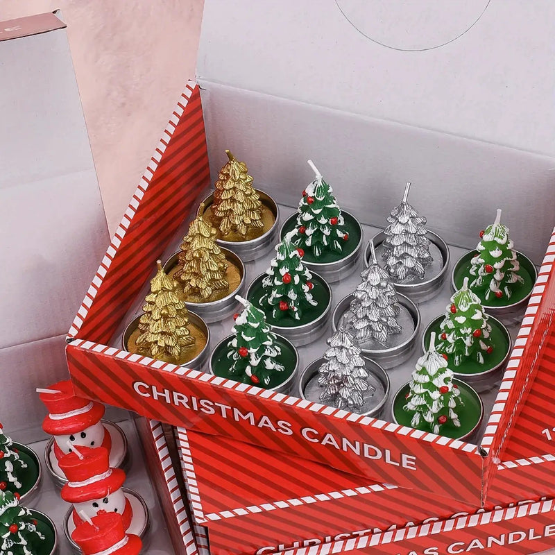 Wax Christmas Candles with Santa and Snowman Designs in Red and White by House Of Avana