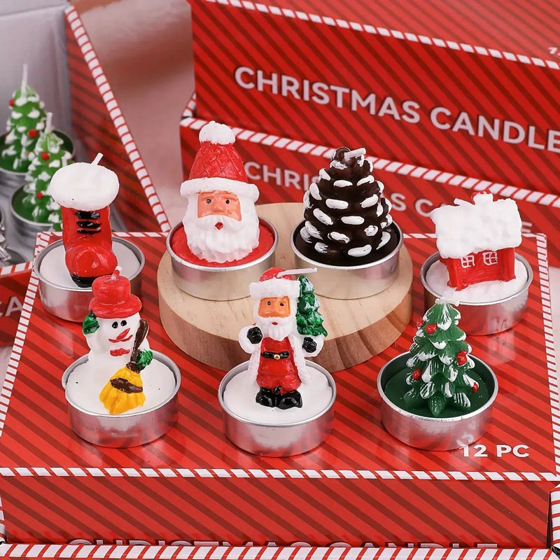 Wax Christmas Candles with Santa and Snowman Designs in Red and White by House Of Avana