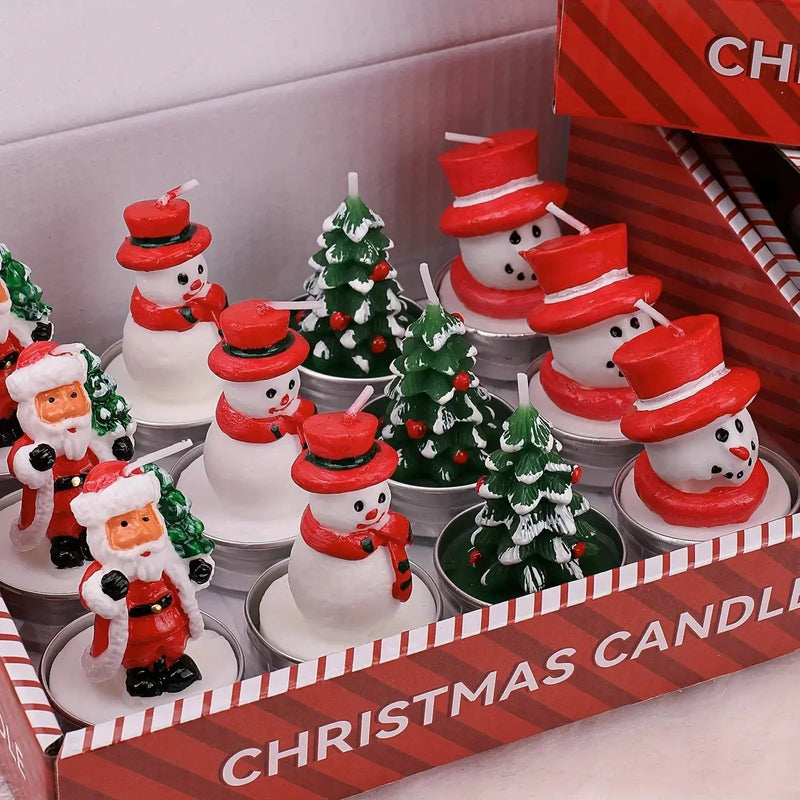 Wax Christmas Candles with Santa and Snowman Designs in Red and White by House Of Avana