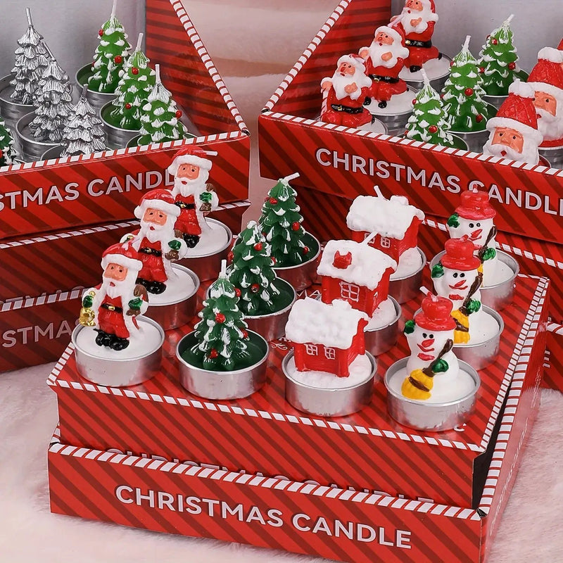 Wax Christmas Candles with Santa and Snowman Designs in Red and White by House Of Avana